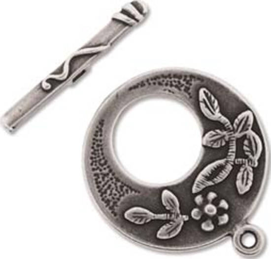 NEW! Toggle: Large round with vine and flower - antique silver